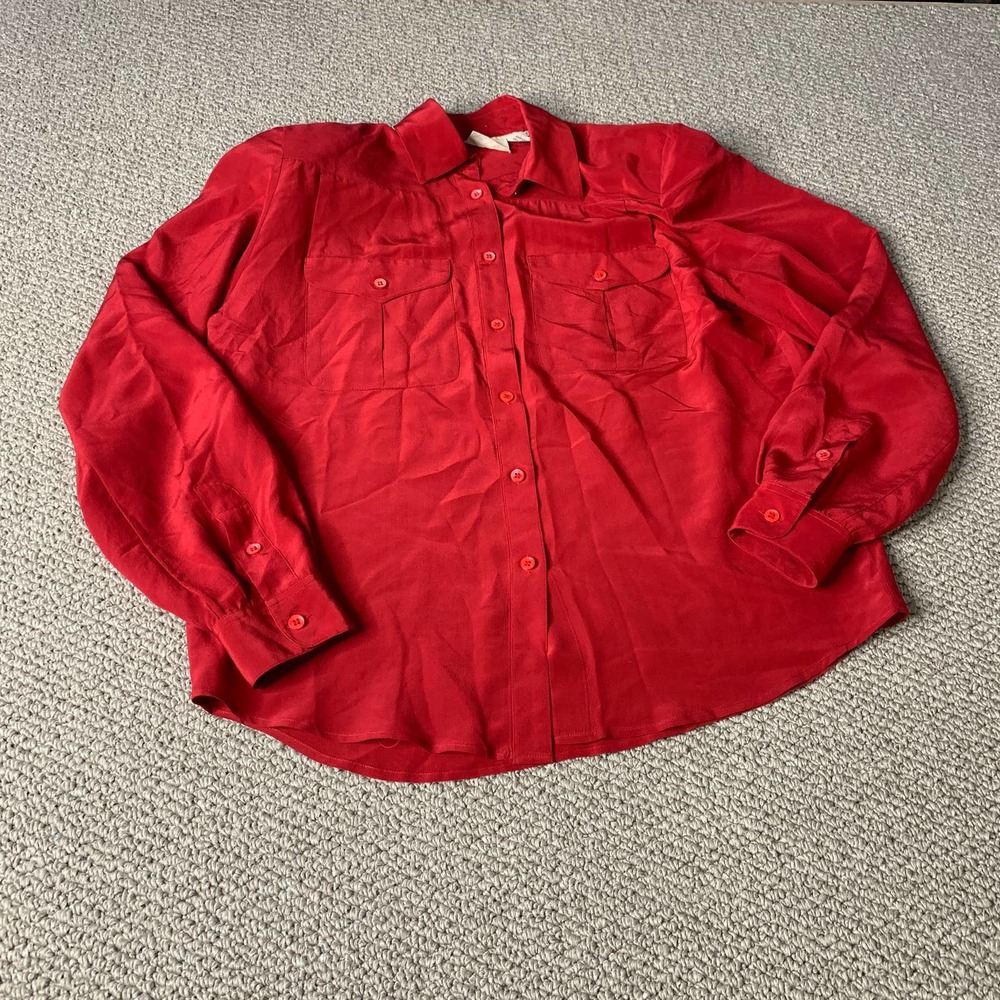 Liz Claiborne Womens Shirt Size 6 Red Silk Button Up Shoulder Pads Long Sleeves